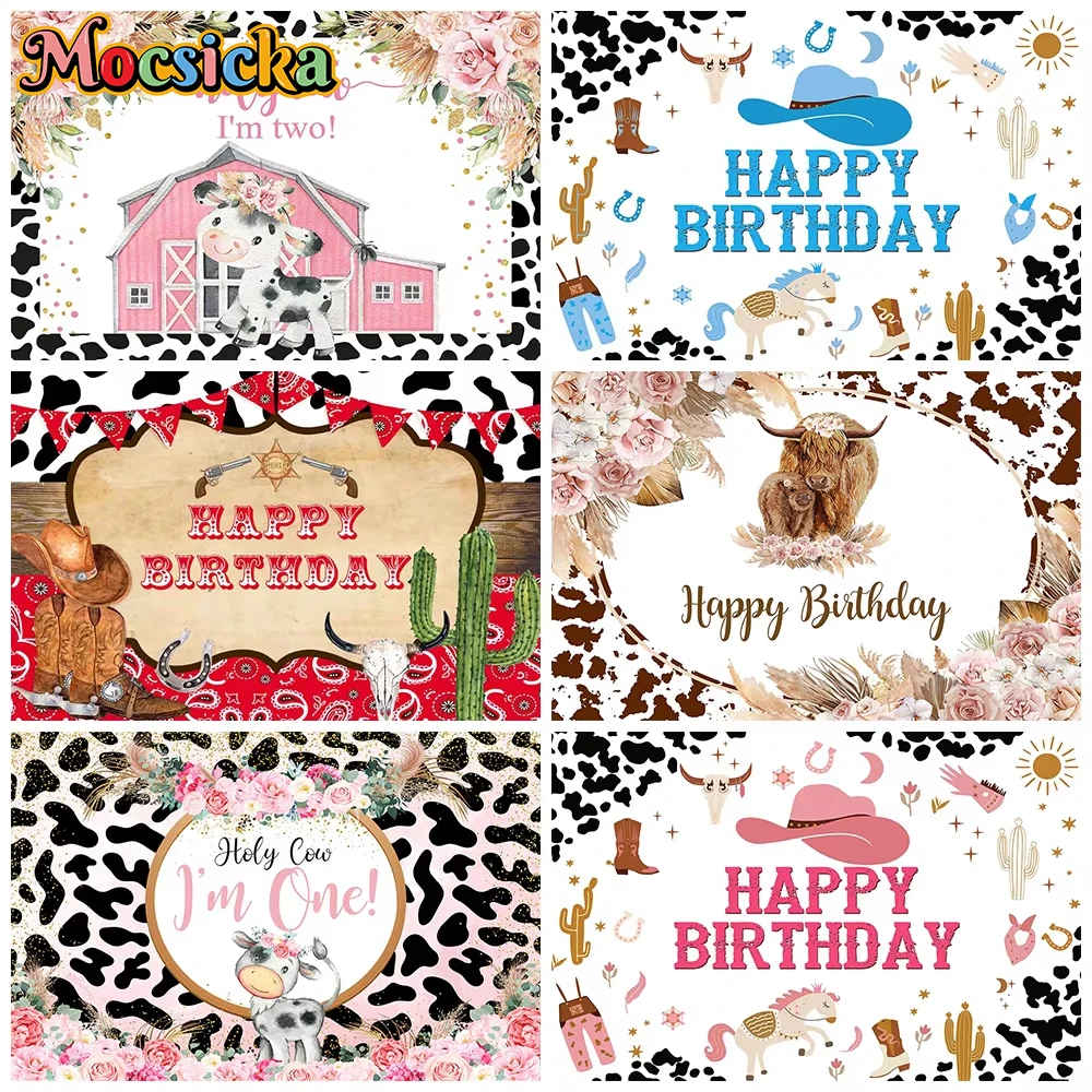 

Mocsicka Happy Birthday Background Farm Cow Party Decorations Kids Baby Shower Boy Girl Photo Backdrops Photography Props Studio