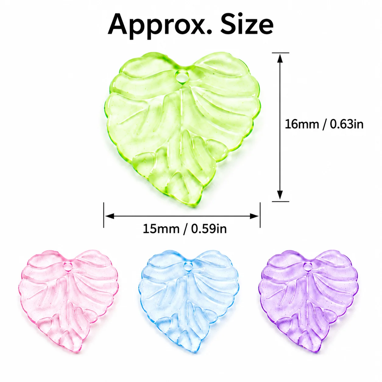 50Pcs Transparent Acrylic Heart Leaf Beads 16×15mm Candy Color Charms for DIY Jewelry Making Bracelet Necklace Earring Accessori