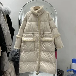 Patchwork luxury Mink Women Hair Long Jacket New Casual Style Autumn Winter White Duck Down Coats And Parkas Female Outwear