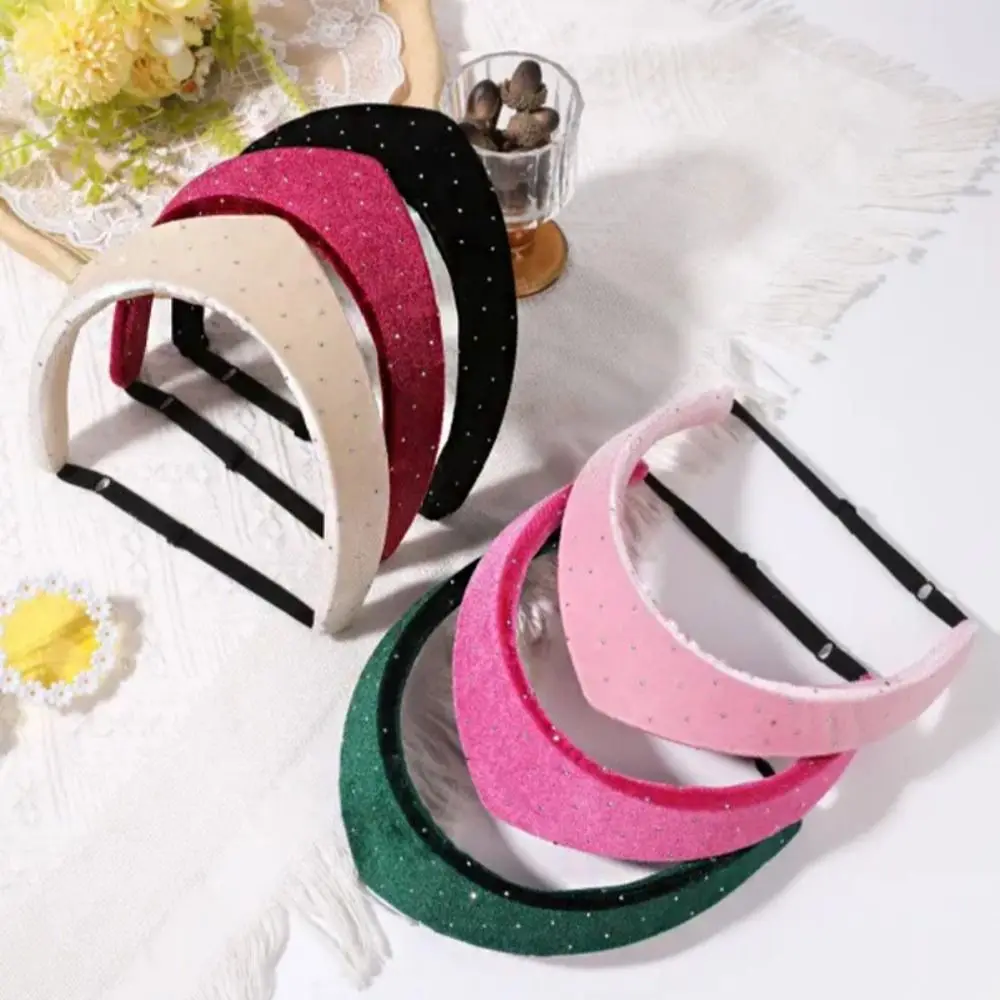 

Luxury Elegant Rhinestone Velvet Crown Headband Baroque Triangle Elastic Hair Hoop Solid Color Wide Edge Sponge Hairband Women