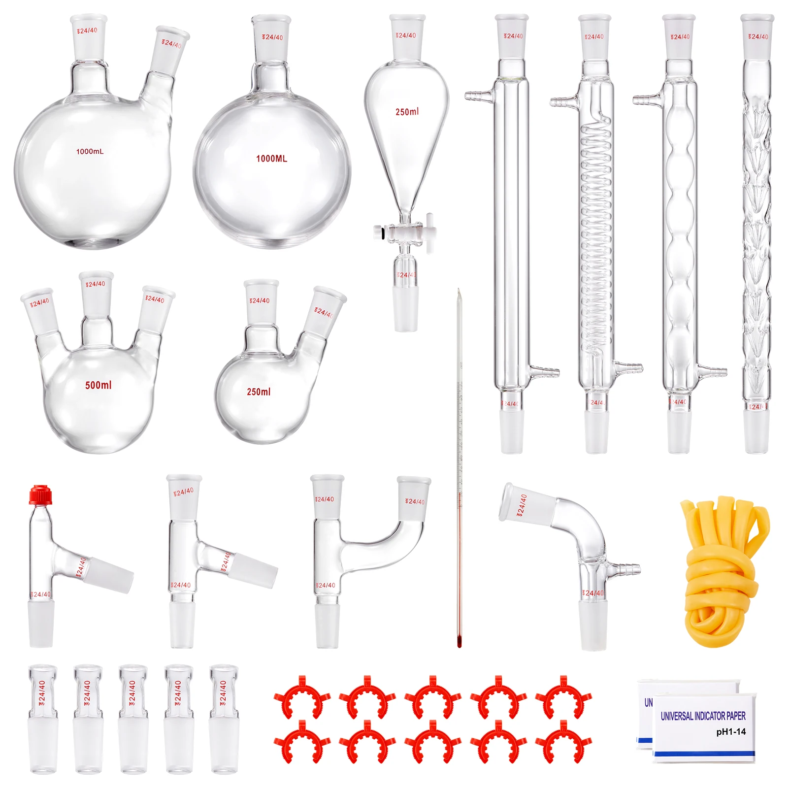 

VEVOR Lab Distillation Kit 32pcs Set Glassware Distillation Kit with 24/40 Joint 1000ml Essential Oil Distillation Apparatus kit