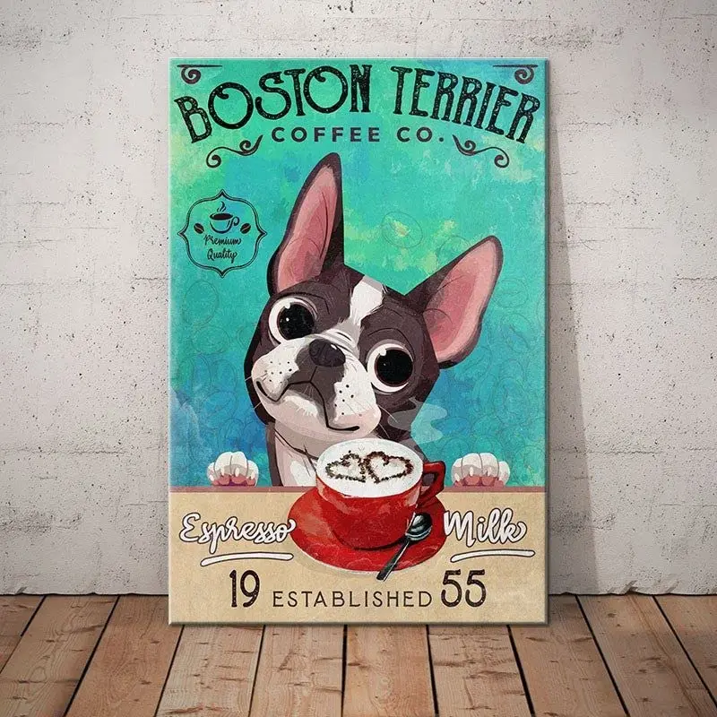 CCPARTON Metal Signs Boston Terrier Dog Coffee Company Signs Vintage Signs Retro Aluminum Sign for Home Cafe Kitchen 8x12 Inches