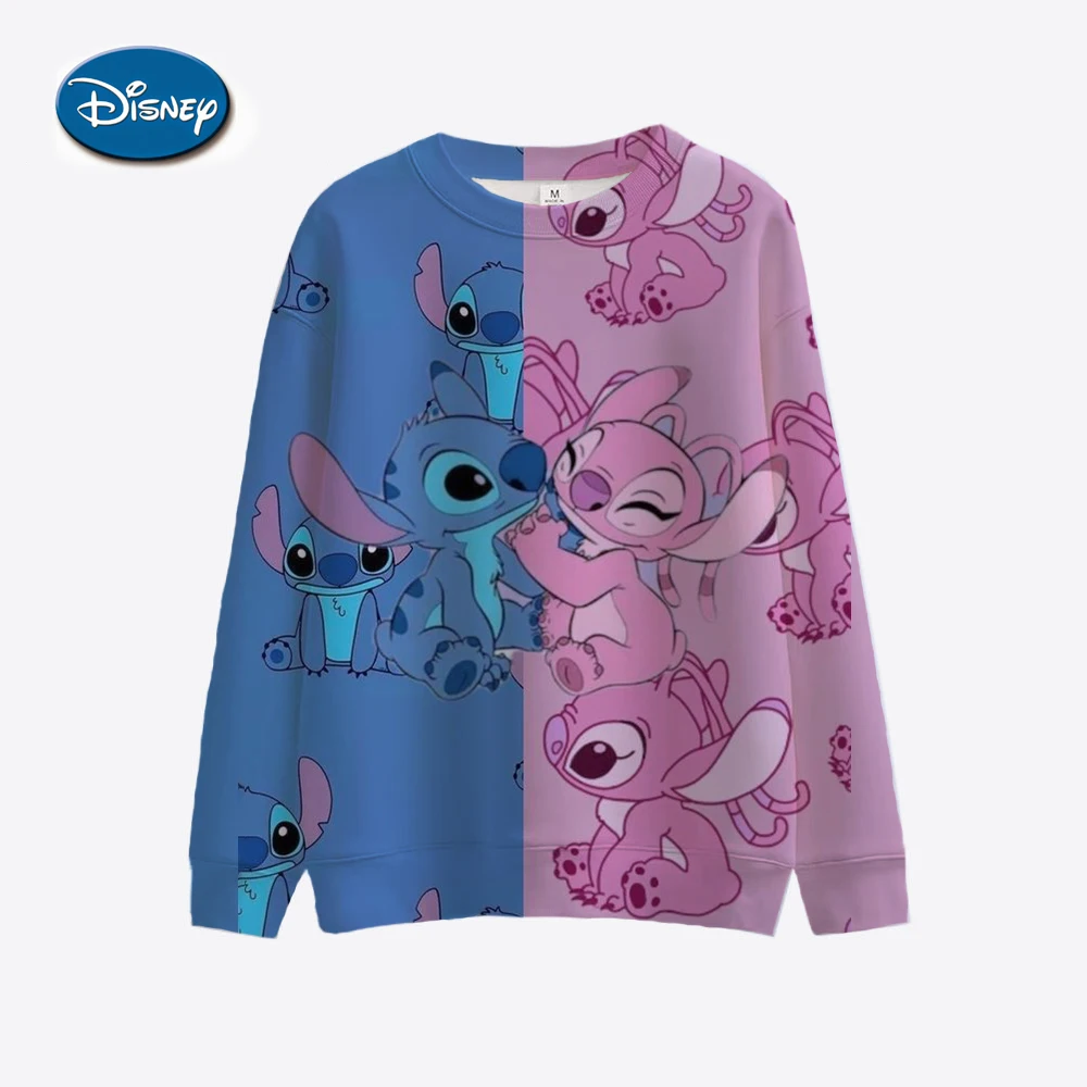 Ladies\' Disney Stitch printed sweatshirt, spring and autumn round neck pullover, Korean loose fitting clothing, retro Harajuku K