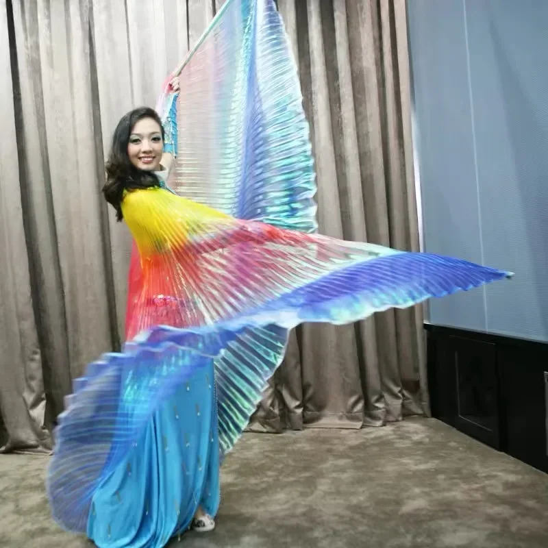 Isis Wings Colorful Belly Dance Wings with Stick Egyptian Indian Dance Wings Performance Costumes Rainbow Stage Prmance Props