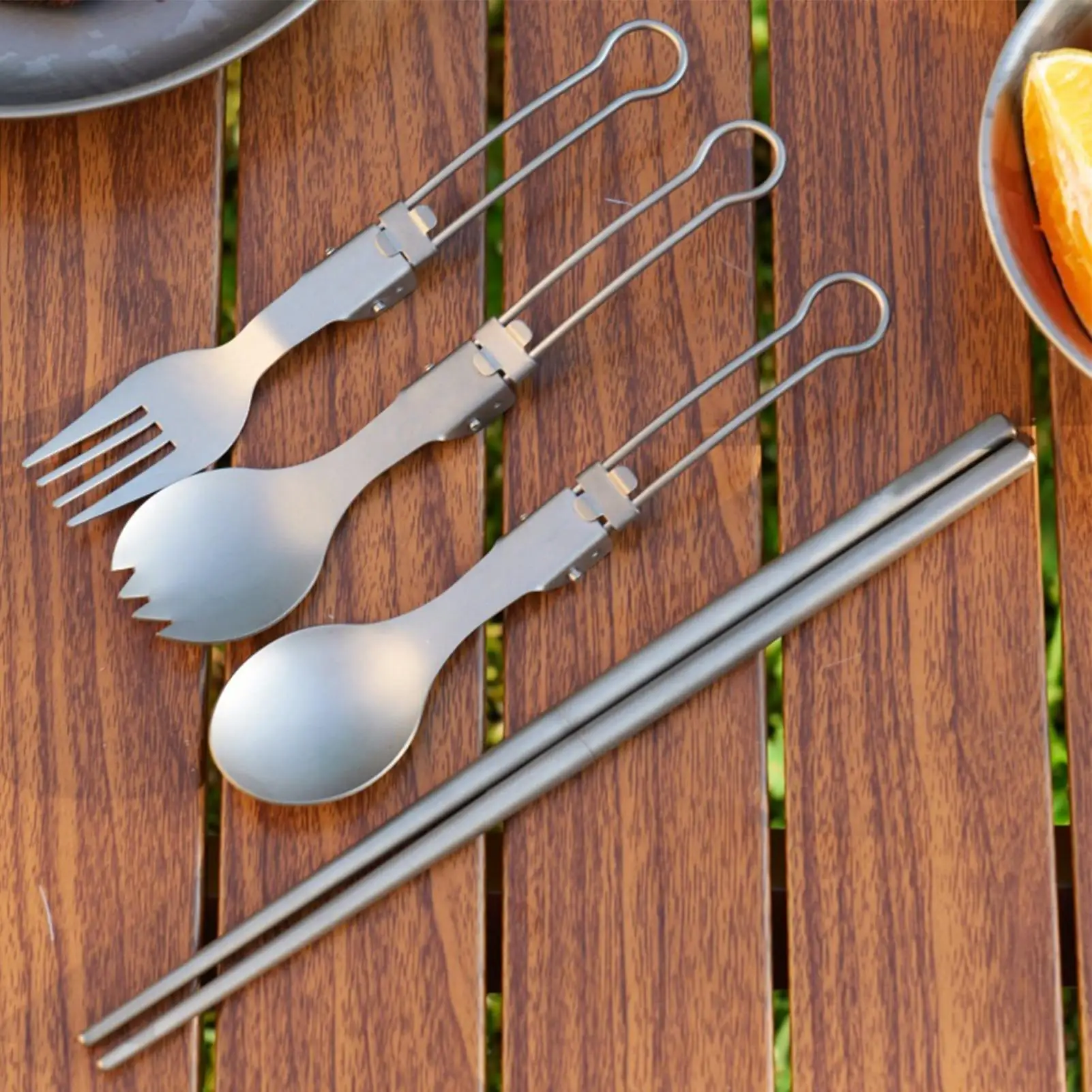 

Everyday Carry Titanium Cutlery Kit, 4pcs Reusable Utensils Set for Adults Men Women, Travel Camping Picnic Dining