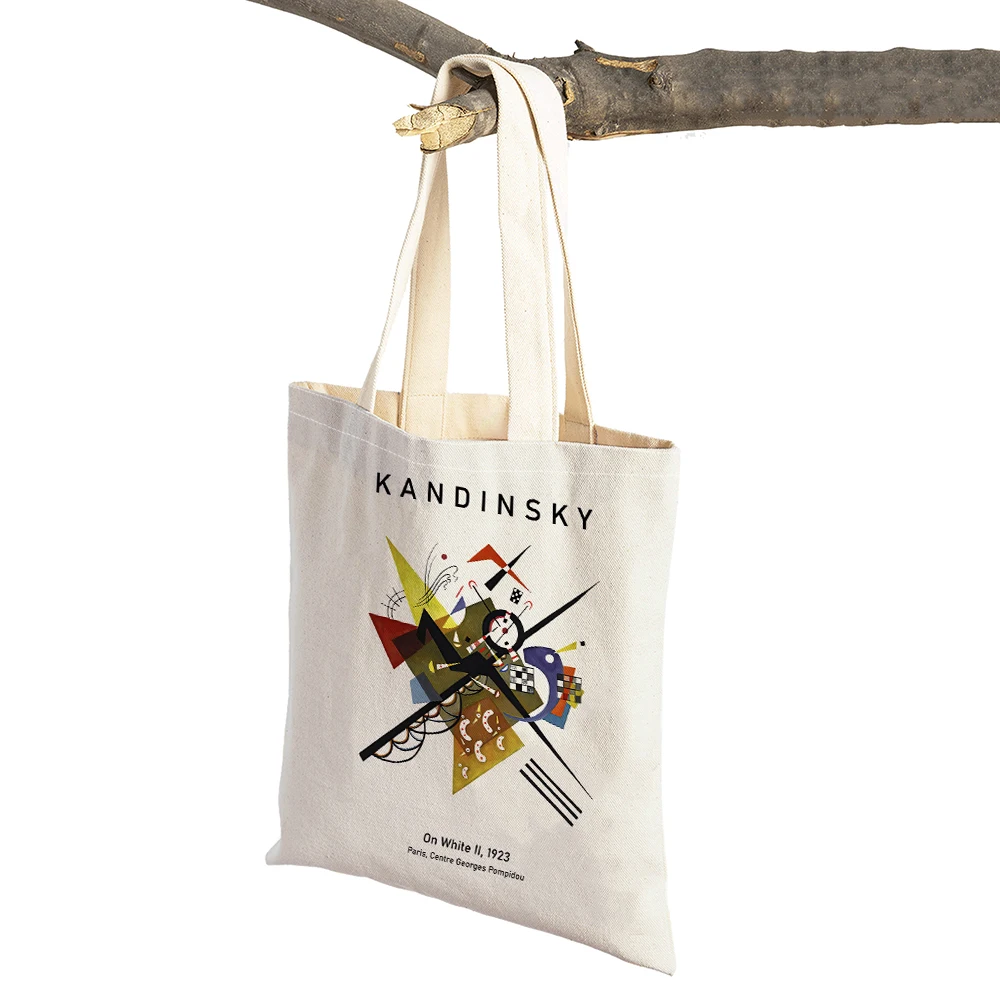 Double Print Kandinsky Mathematical Geometry  Shopping Bag Women Shopper Bags Lady Linen Tote Reusable Children Shoulder Handbag