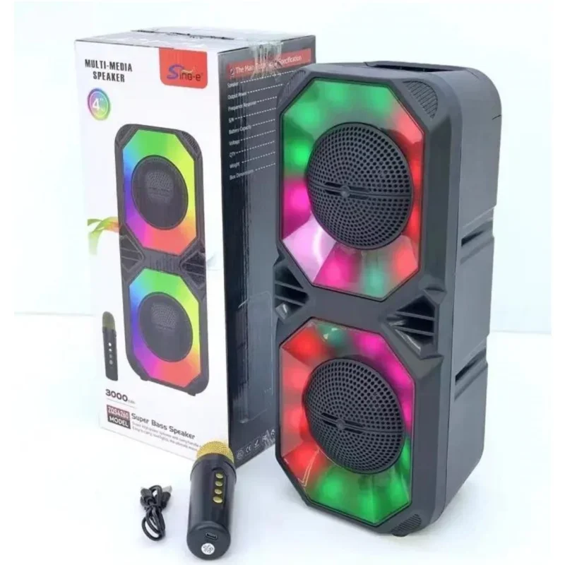 60W Outdoor Square Dance Audio Home KTV Dual 4-inch Karaoke Bluetooth Speaker Partybox Colorful LED RGB Sound Column Soundbar