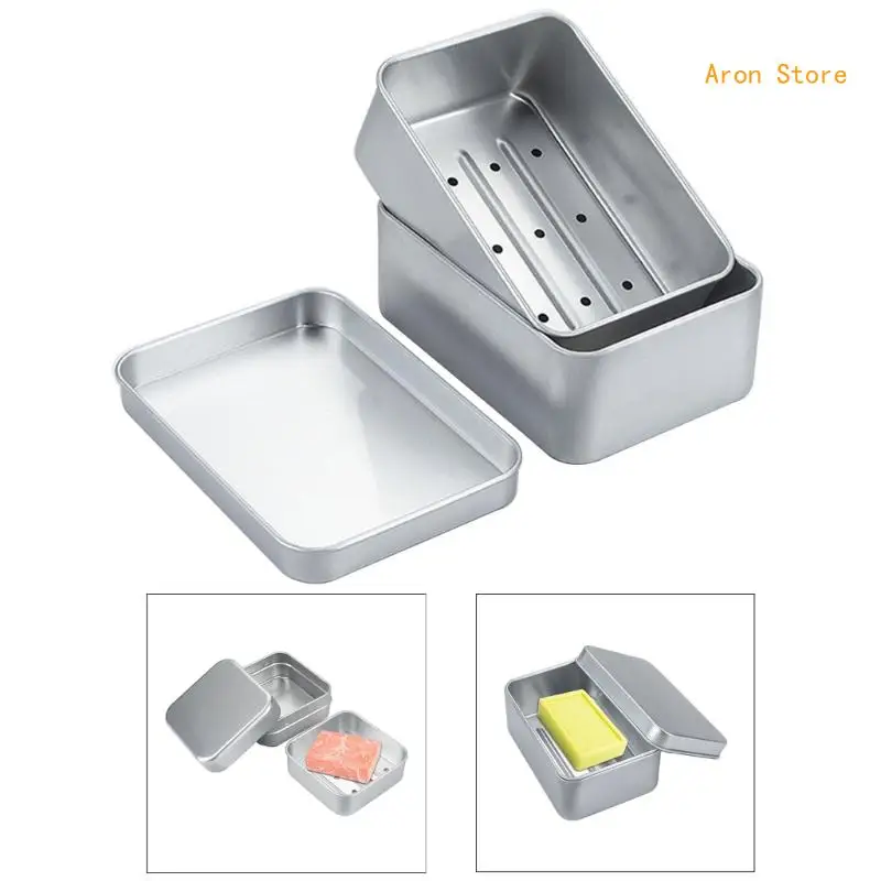 Square Aluminum Soap Dish Soap Box with Lid Aluminum Soap Holder Travel Soap Travel Soap Tray Container for Hotel