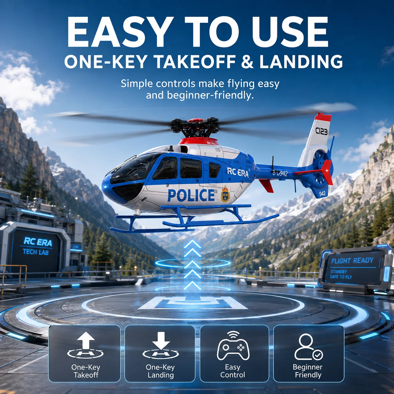 EC135 C123 RC Helicopter, True Ducted Tail Scale Model, Brushless Motor, Optical Flow Positioning, 6‑Channel, One‑Key Inverted F