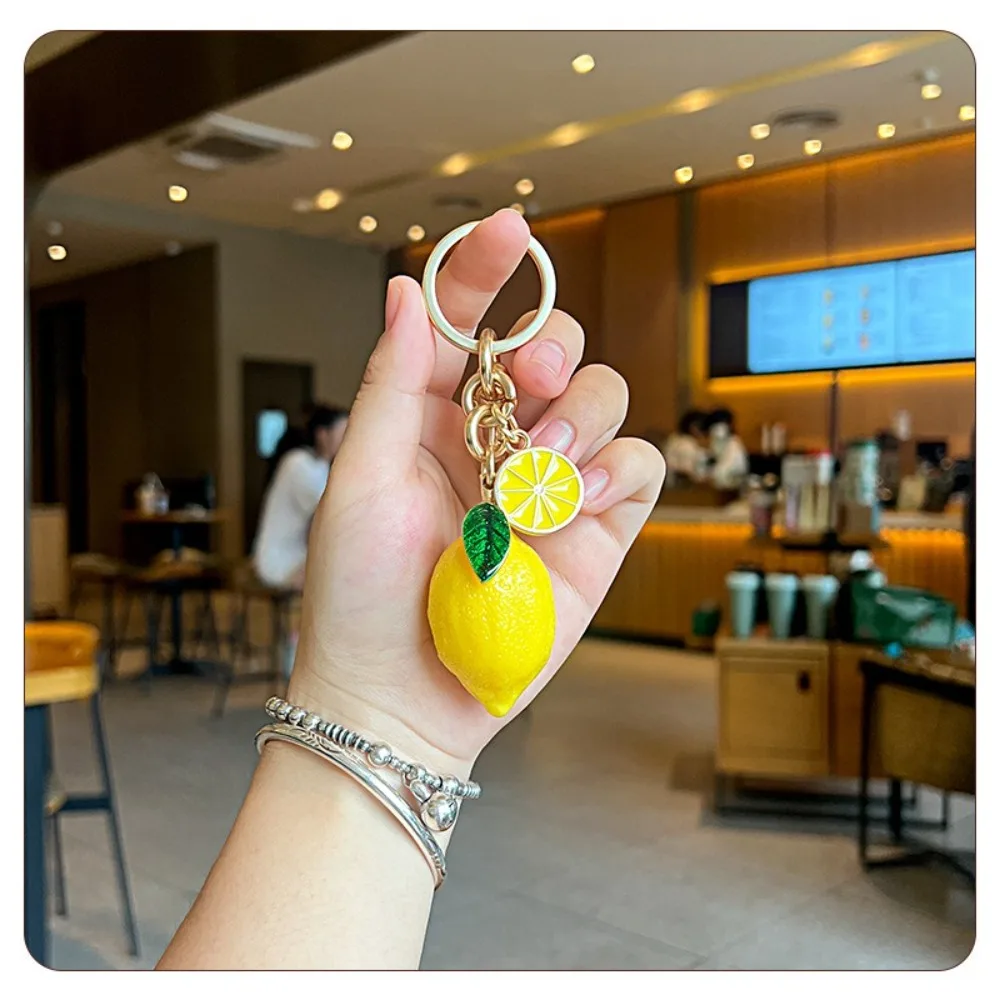 

New Fresh Design Lemon Keychain Minimalist Style Fruit Shape Key Ring Pendant Style Cute Handbag Pendant