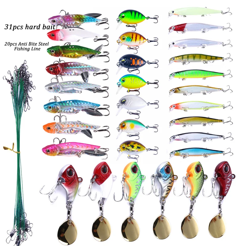 

51PCS/lot Fishing Lure Set Fishing Hard Bait Metal VIB Wobbler Carp Fishing Tackle Pesca Mixed Minnow Fishing Lure Kit