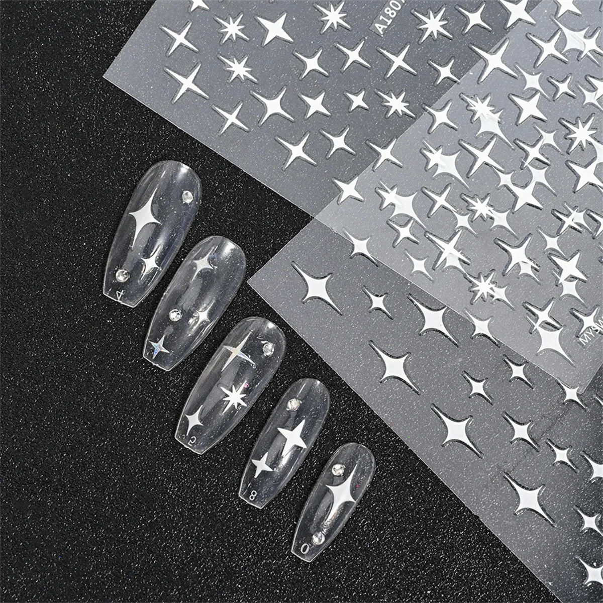 Conjunto de 5 adesivos 3d para nail art, decalque auto-adesivo para manicure, cor dourada e prata, cor mista, estrela, holográfica