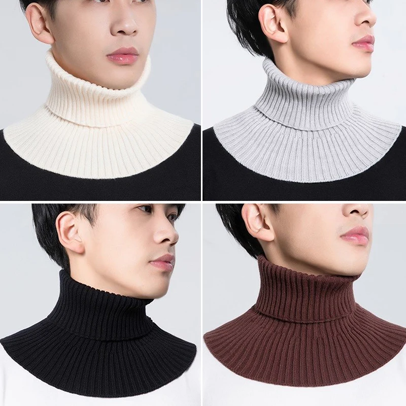 Men\'s Scarf Solid Pullover Fake Collar Winter Cycling Guard Neck Sleeve Warm Knitted Fake Collar Elastic Scarf Free Shipping