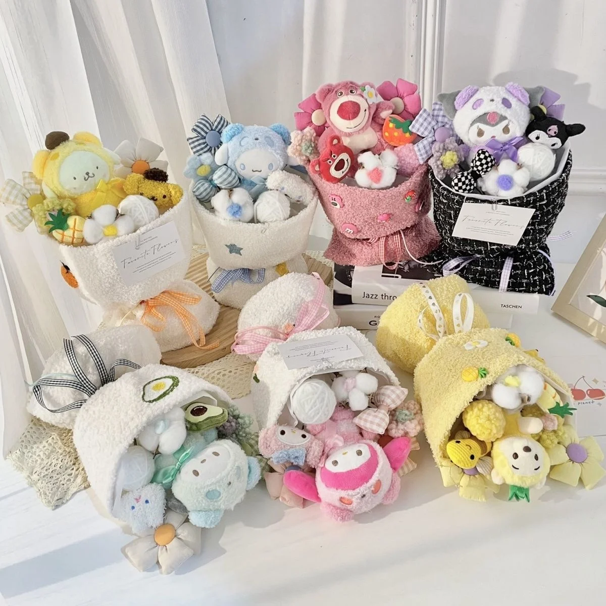 Kawaii Sanrio Melody Kuromi Cinnamoroll Plush Bouquet Anime Hot Home Wedding Decoration Artificial Flower Bouquet Christmas Gift