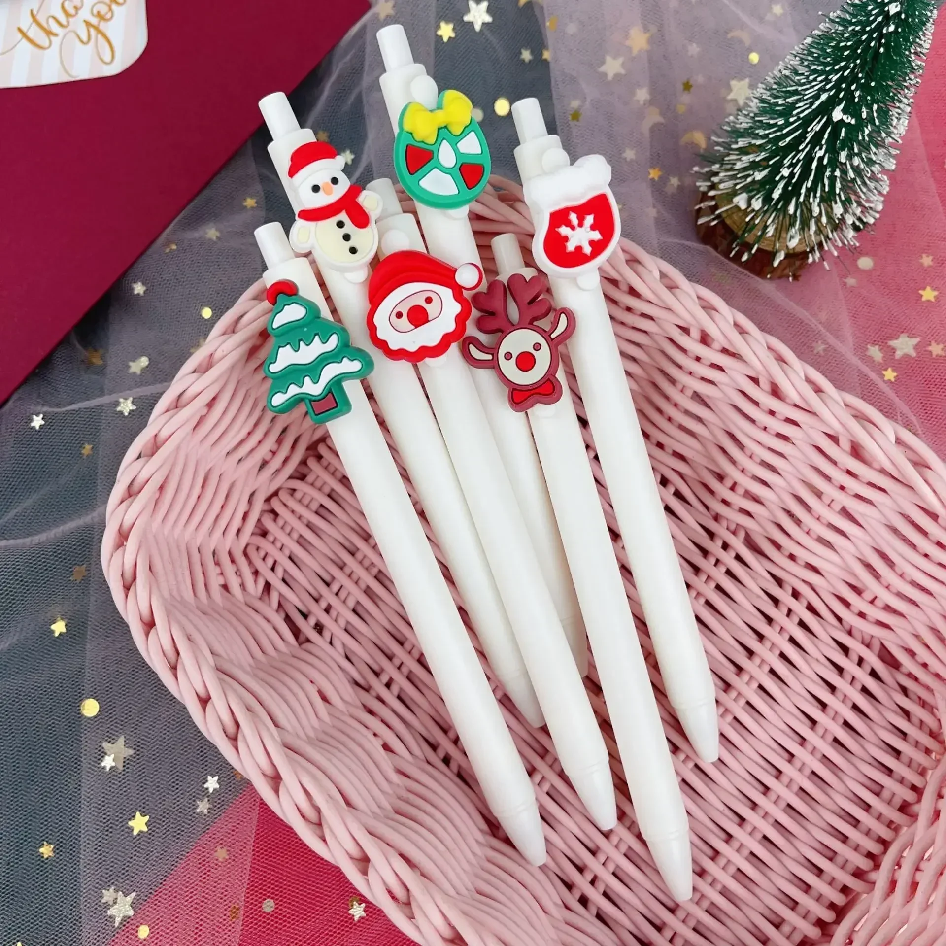 12Pcs/Lot Cute Christmas Retractable Gel Pen Kawaii Santa Snowmen Elk Tree Black Ink Writing Pens School Office Stationery Gifts