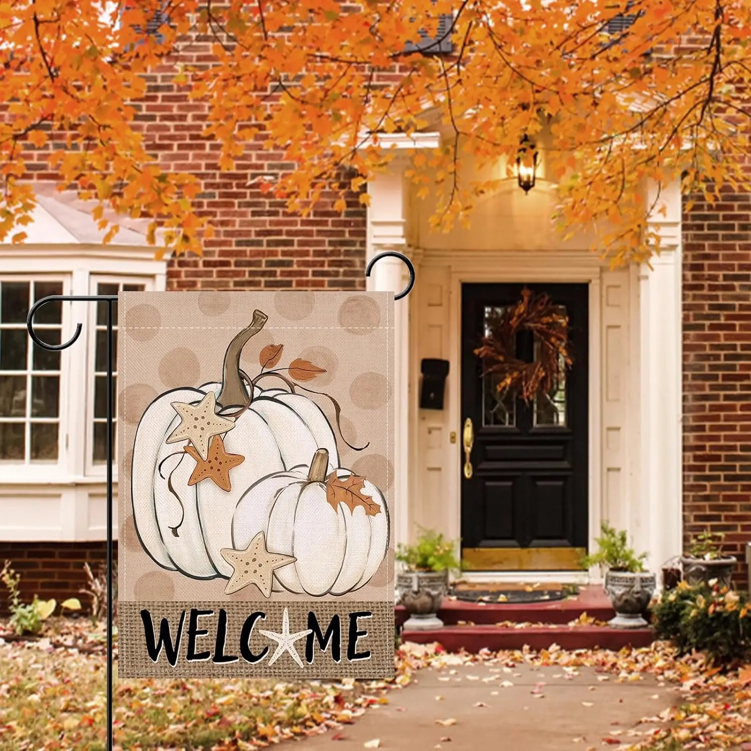 Artofy Welcome Fall White Pumpkin Small Decorative Garden Flag, Vintage Autumn Thanksgiving Beach Starfish Yard Outside Deco UUN