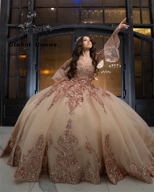 Vestidos fashion de 15 oro rosa