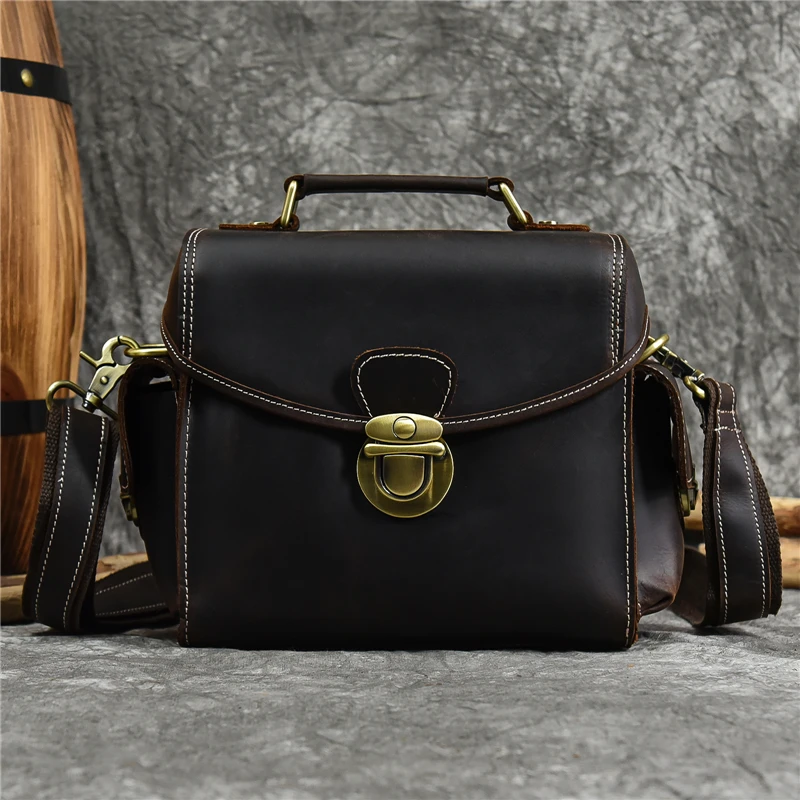 Retro men's one shoulder bag top layer cowhide cross body photography bag Multifunctional portable leather SLR camera bag