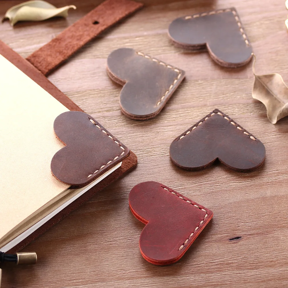 Heart Shaped Bookmark Genuine Leather 5x5 cm Brown Coffee Wine Red