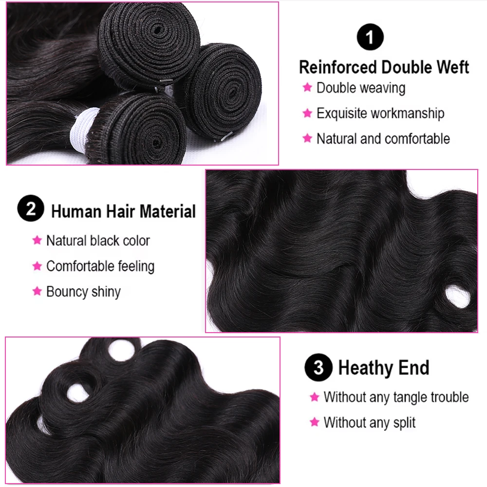 人毛バンドル 22 24 26 28 インチ実体波人毛バンドル 3/4 個厚いブラジリアンヘアエクステンションヘアバンドル