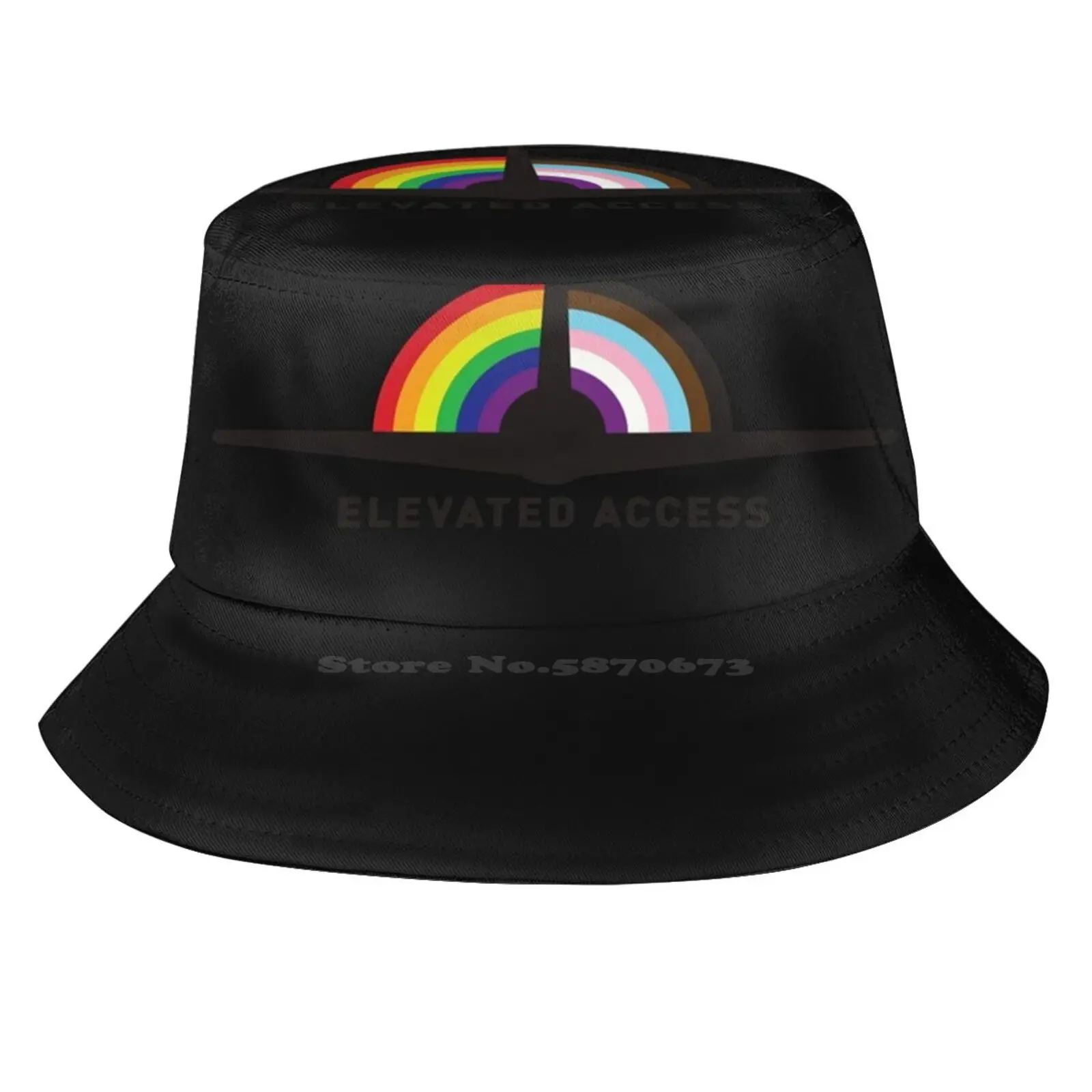 Elevated Access With Text Black Sun Cap Fisherman Hat Bucket Hats Elevated Access Rainbow Pilot Airplane Ally Pride Reprorights