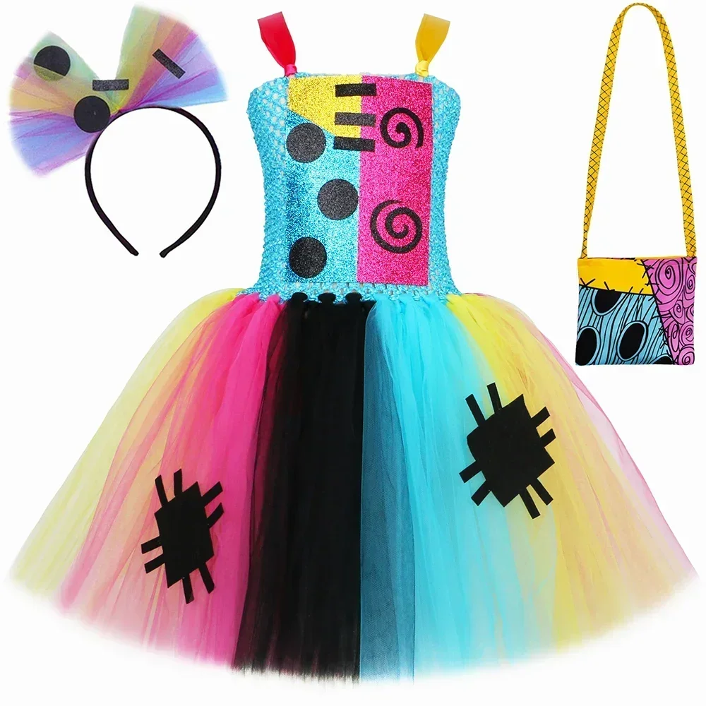 Nightmare Before Christmas Sally Costumes for Girls Halloween Carnival Dresses Kids Scary Cosplay Outfit Children Fancy Clothes