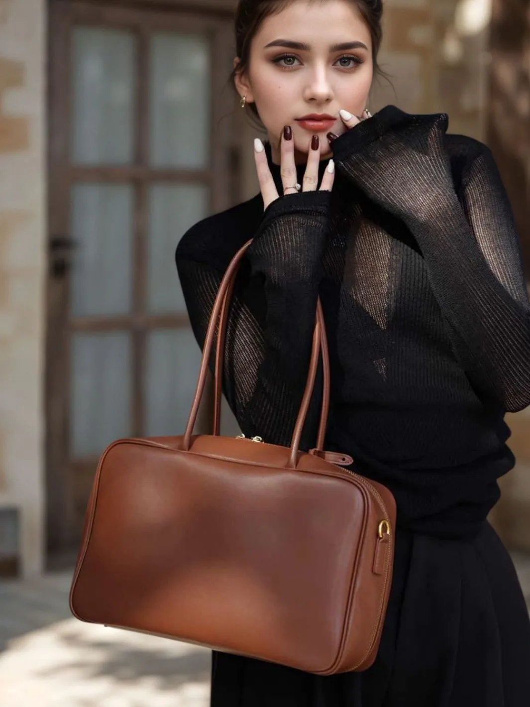 Korean Version Senior Sense Genuine Leather Women Bag Simple Retro Fashion Handbag Commuter Large-capacity Women Shoulder Bag