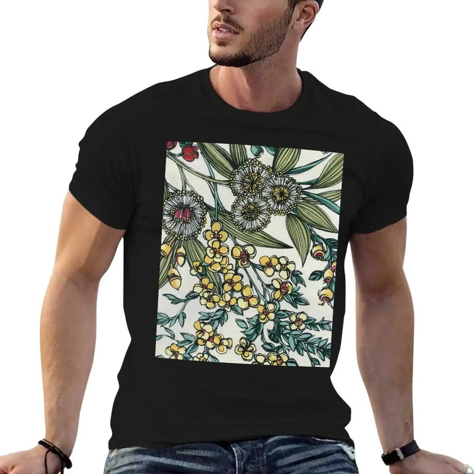 

Retro Australian Native Floral T-Shirt oversized t shirt Funny t-shirt men workout shirt