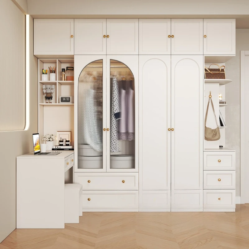 

French cream style wardrobe household bedroom modern simple computer desk light luxury with corner integrated retractable