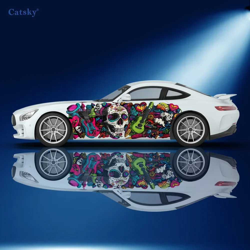 Skeleton Guitar Stacking Car Vinyl Wraps Decal Self-adhesive PVC Sticker Suitable for Trucks SUV Decor Auto Accessories Gift