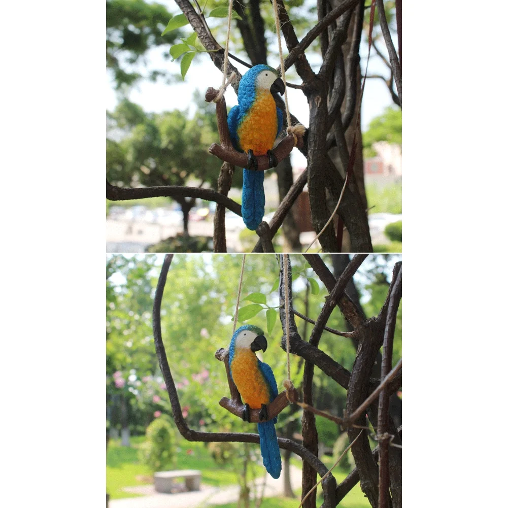 Outdoor Resin Swing Parrot Pendant Set for Hanging Decoration in Garden Patio Balcony Yard Enhances Visual Appeal