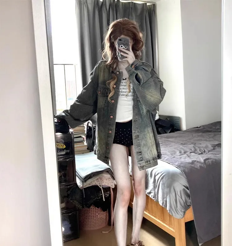 Cappotti di jeans Giacca da donna Cappotti primaverili da donna Patchwork corto Dolce giovane minimalismo Vacanza con tasche Bella aderente Y2K