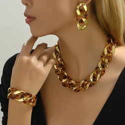 Exaggerated Fashion Necklace bracelet earrings for Women Wedding Bridal Temperament Bead Max Chain party Jewelry set