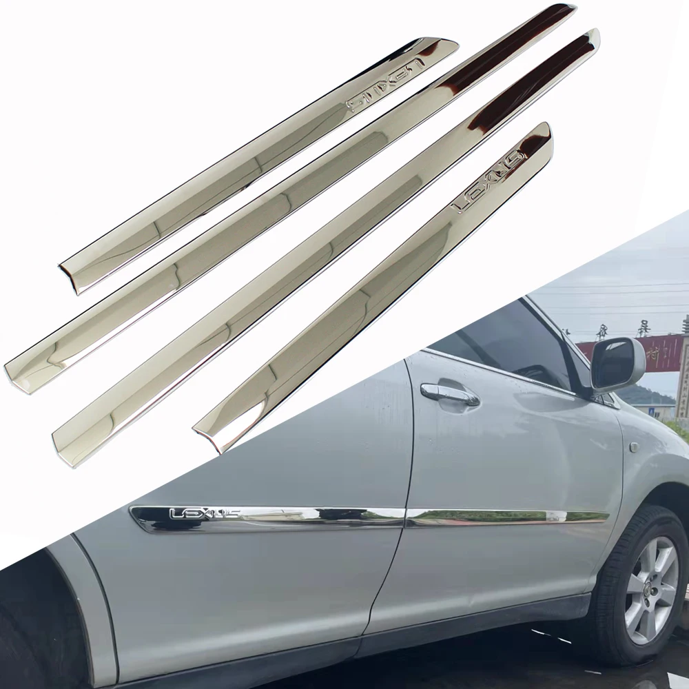 

2004-2009 For Lexus RX330 RX350 RX400H Stainless Steel Car Body Scuff Strip Side Door Molding Streamer Cover Trim Protector 4pcs