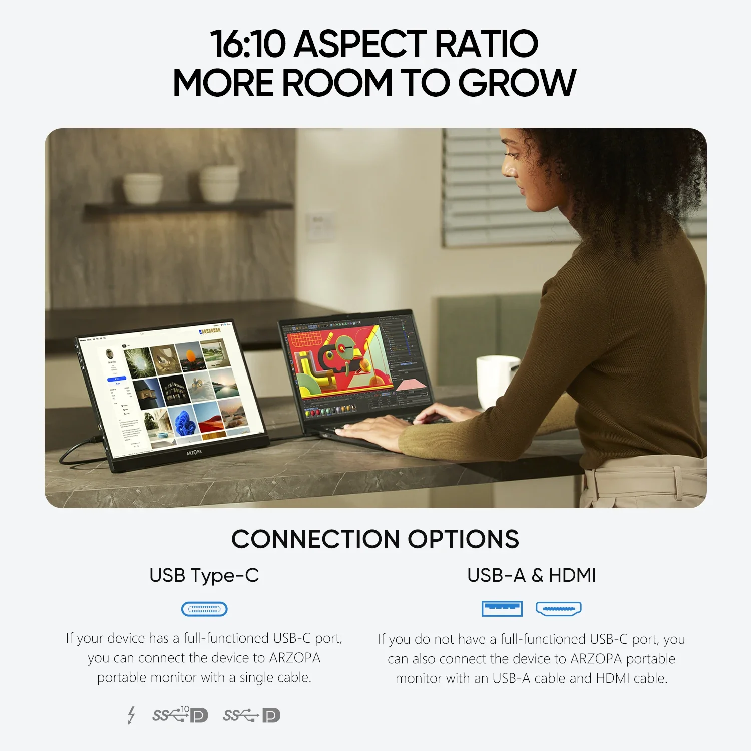 16inch 2K A16:10 IPS Screen with type-c mini hdmi Second Display for MAC/Laptop/PC/Xbox/PS4/5/Switch,Z1RC