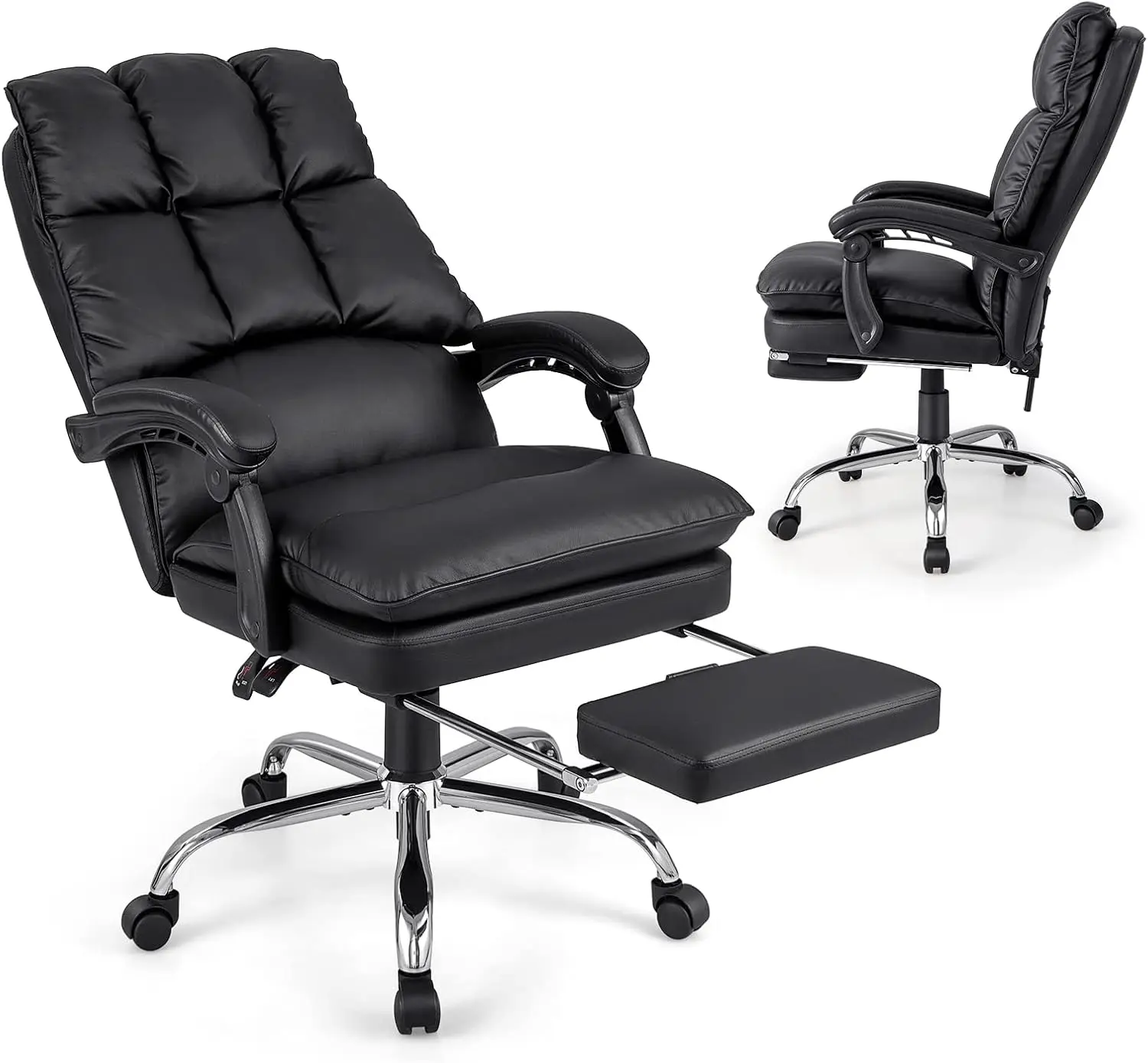 

Ergonomic Office Chair With Footrest, Pu Leather Reclining Chair With Padded Armrests & Soft Cushioned, Executive Office Chair,