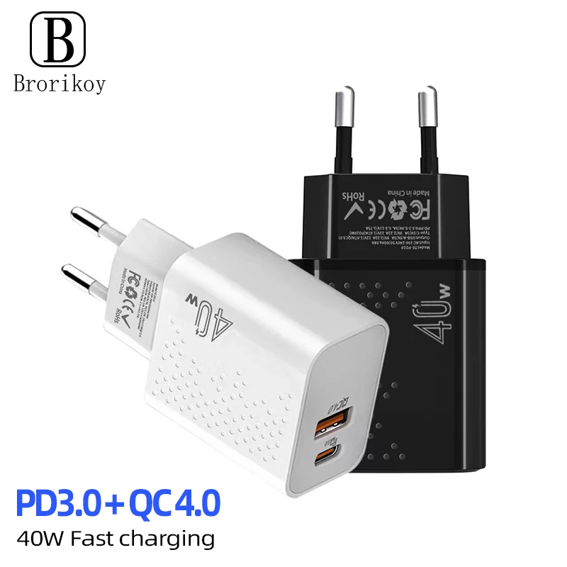 40W USB-C Fast Charger Adapter PD Wall Charger block PD QC 4.0 PPS Dual Port Type C Charger for iPhone Samsung Xiaomi oppo vivo