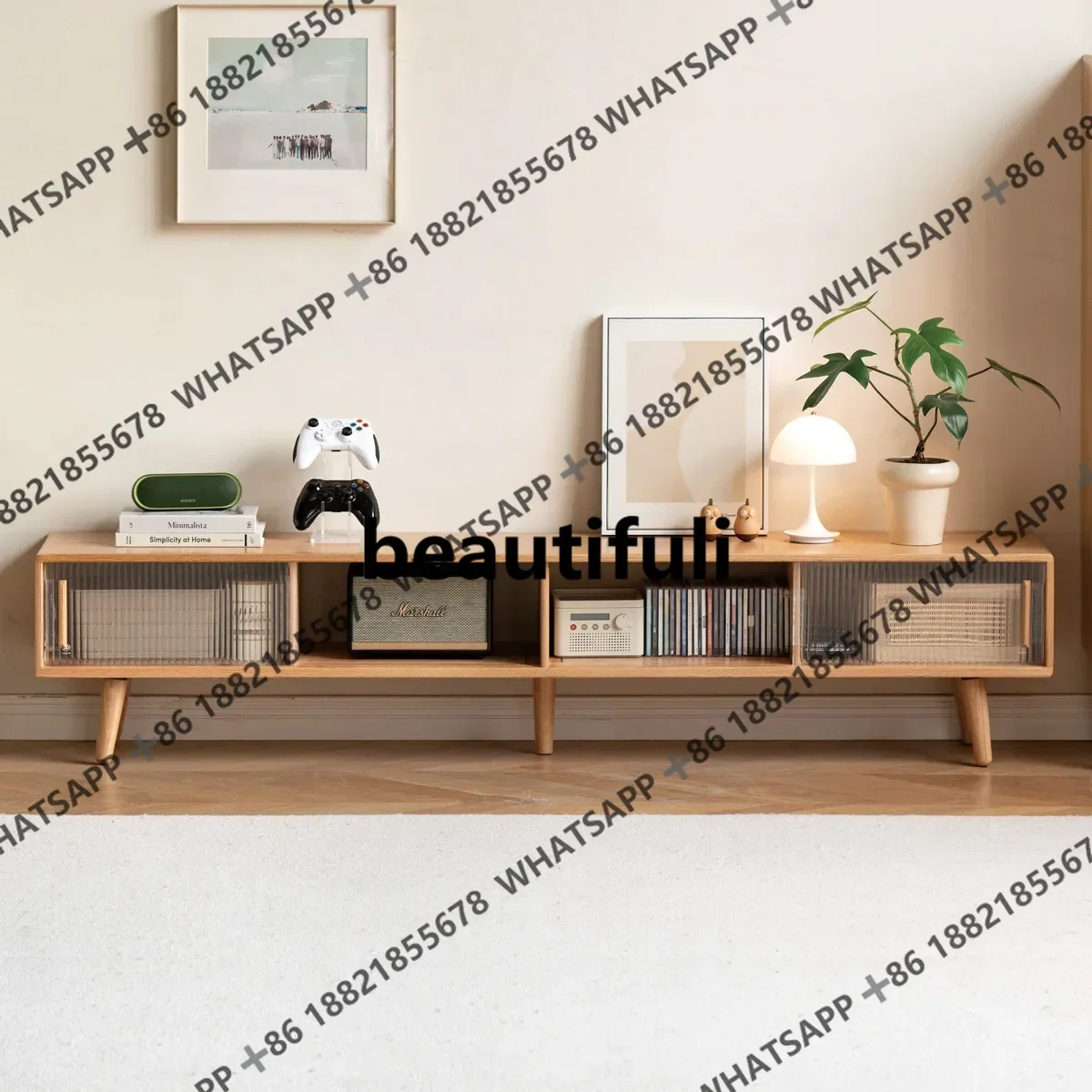 

Solid wood TV cabinet Simple modern floor living room Nordic oak floor cabinet
