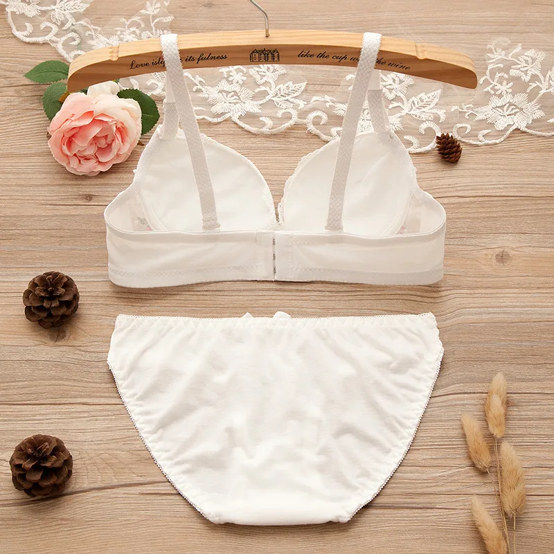 Girls Lace No Steel Rings Comfortable Girls Bra + Panties Set Adjustment Gathering Sexy Girls Student Underwear