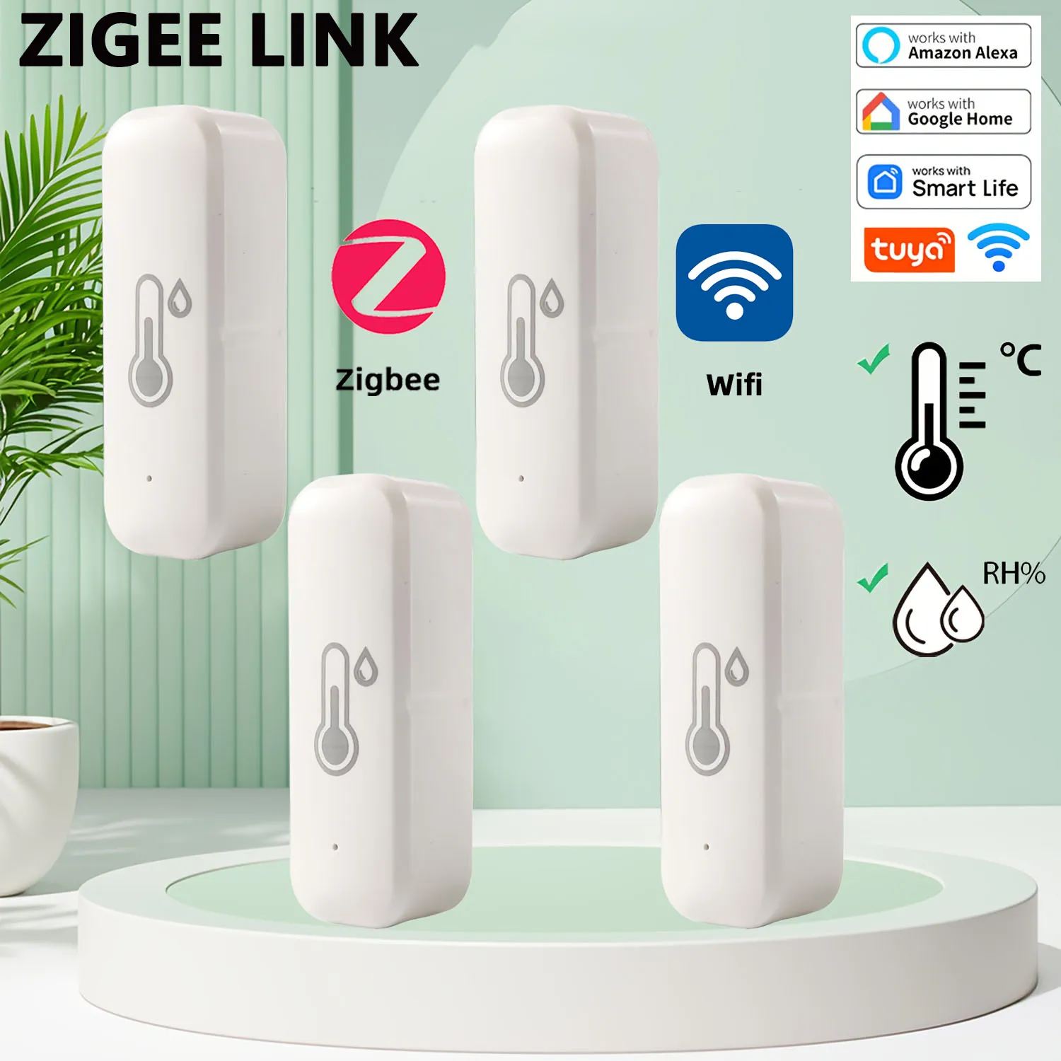 ZigBee 3.0 Smart Temperature And Humidity Sensor Tuya WiFi Indoor Hygrometer APP Monitor Real-time Updates APP Amart Home Alexa