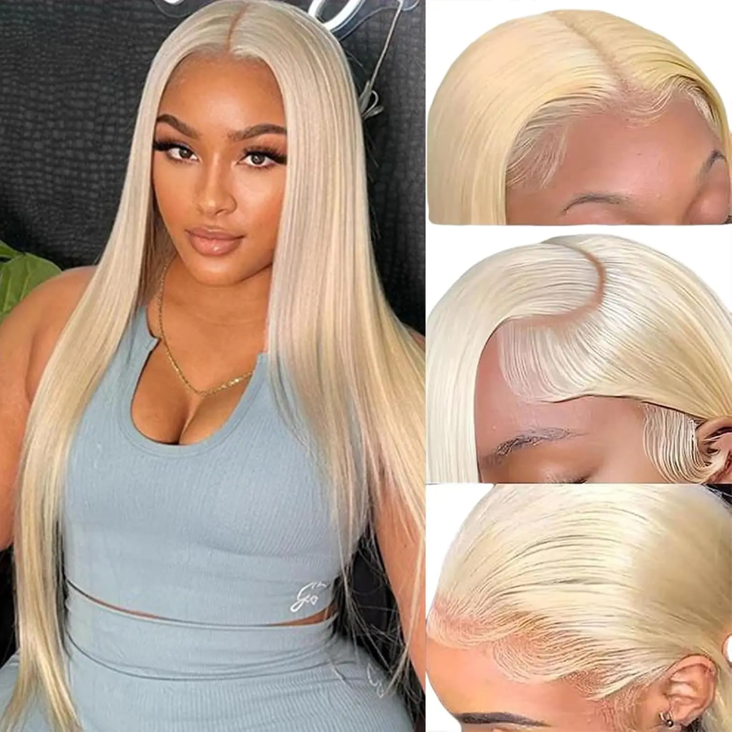 Perruque Lace Front Wig naturelle lisse, cheveux blonds 613, 13x6 HD, pre-plucked, avec baby hair, 28 pouces