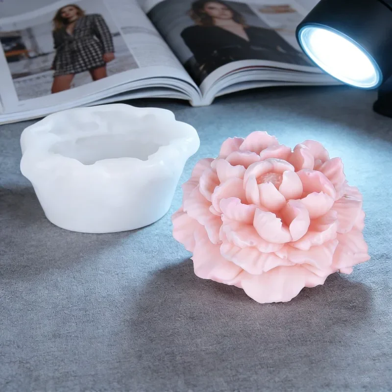 Neue Rosenblüten-Aromatherapie-Kerzenform aus Silikon, 3D-Pfingstrosen-Seifenform, Gips-Bastelform, DIY-Schokoladen-Kuchenform, Valentinstagsgeschenk