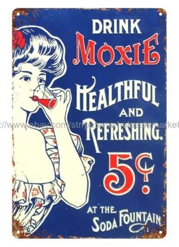 drink Moxie healthful and refreshing soda metal tin sign bathroom wall decor