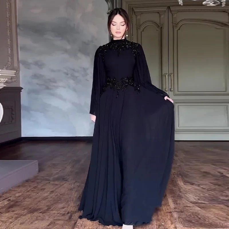 Wein Middle Eastern Lady Female Lace Winter Long Robe Evening Gown with Elegant Temperament, Long Trailing Black Green Woman