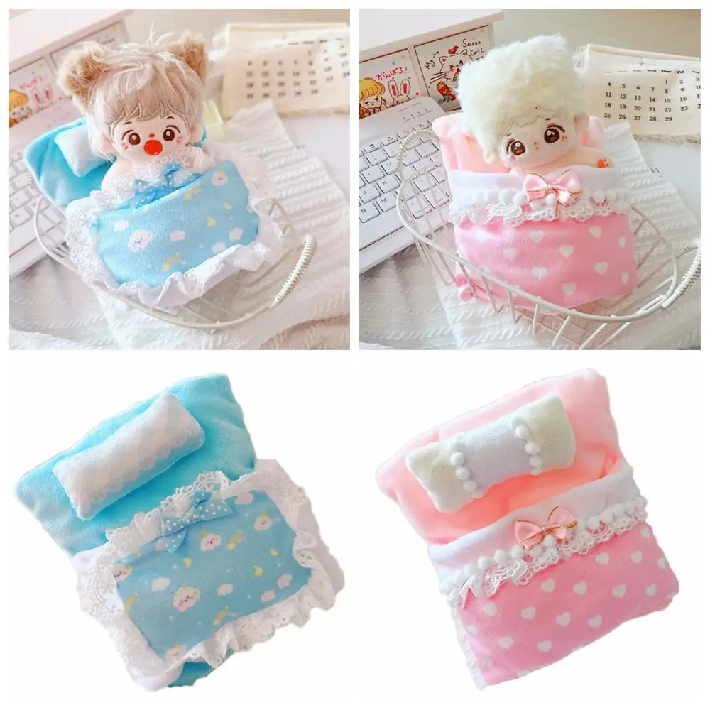 Pink Blue Doll Sleeping Bag Lace 10cm Doll Bedding Pillow Toy Playing House Mini Mattress Pillow Quilt Cotton Stuffed Doll