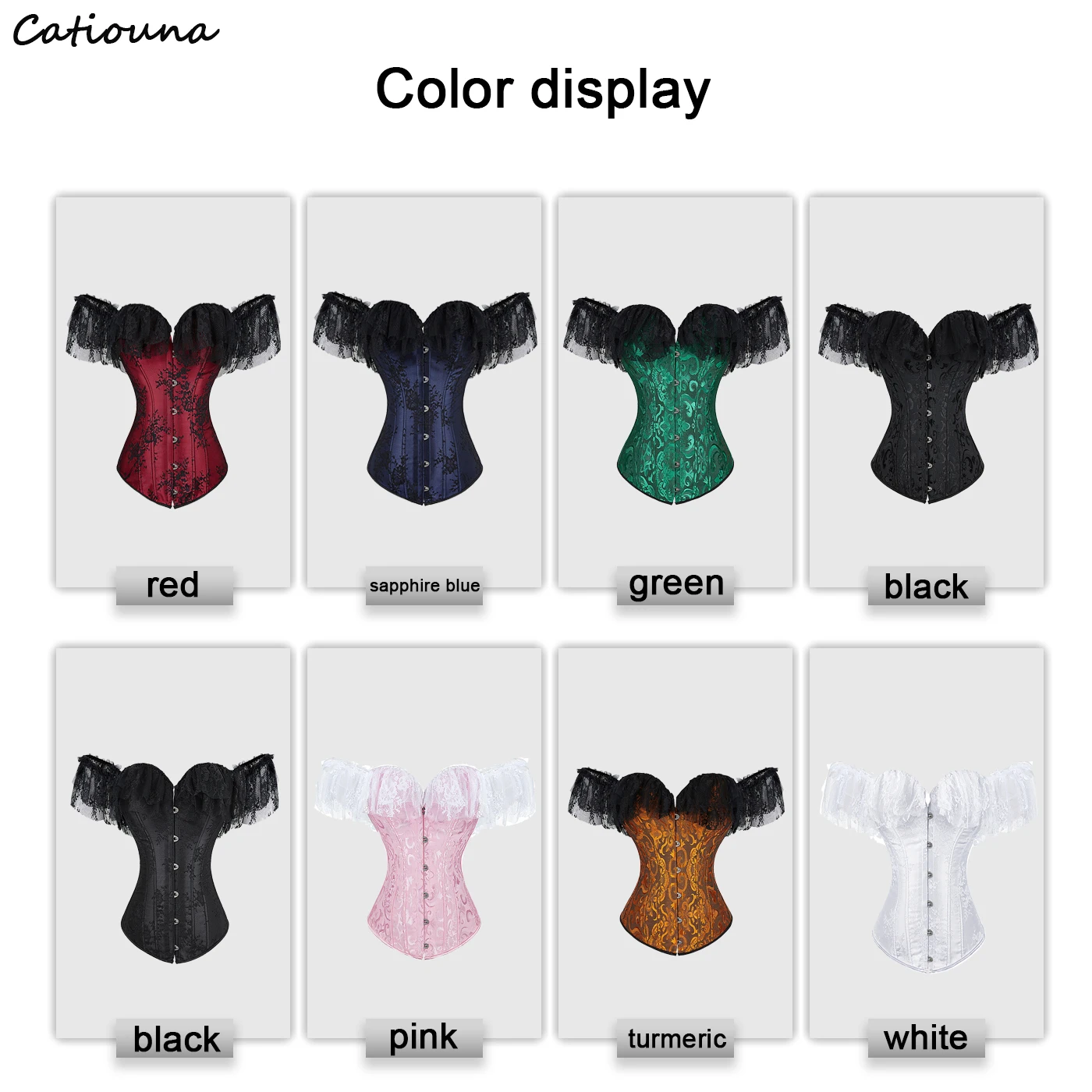 Sexy Corset Top Bustier Lingerie Women with Short Sleeves Renaissance Plus Size Lace Floral Costumes Black White Red Blue