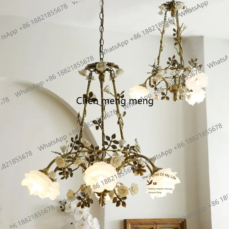 

French Vintage All Copper Chandelier Living Room Rose Pastoral Flower Bedroom Dining Room Chandelier