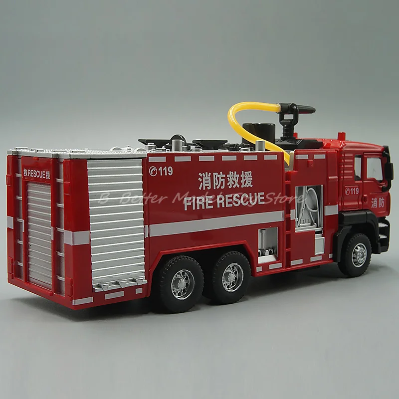 1:50 Diecast Metal Engineering Model Toy Pumper Fire Engine Spray Water Truck Pull Back With Sound & Light