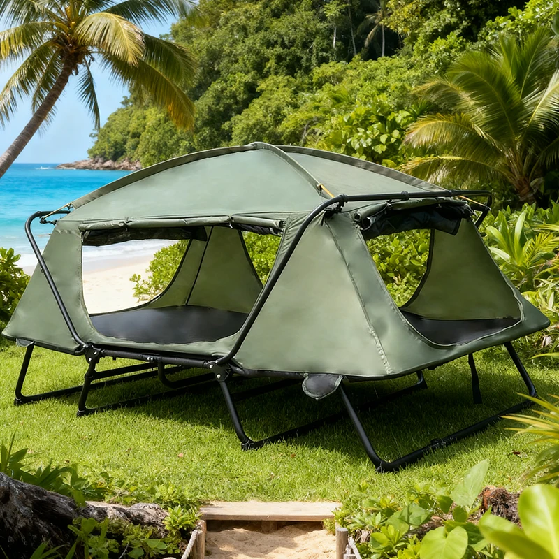 Outdoor Four-season Waterproof Double Layer Folding Sleeping Bed Fiberglass Pole One Bedroom Structure for 1-2 Camping Tent