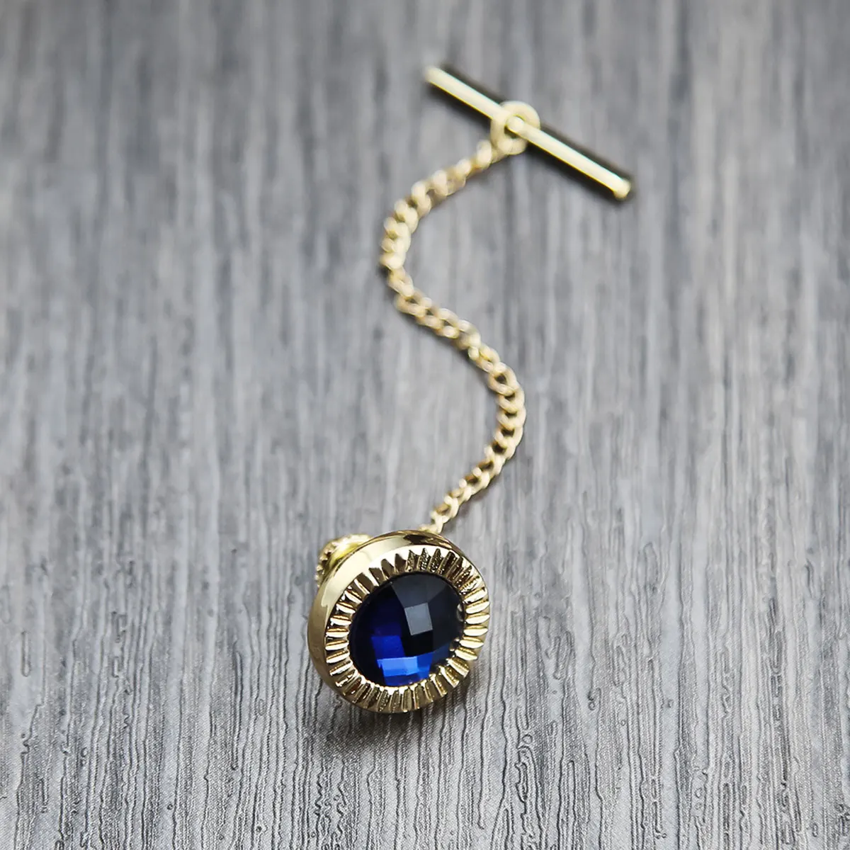 Men's Tie Pin Gold Blue Rhinestone Tie Clip Men's Shirt Jewelry Copper Simple Necktie Buckle Groom Wedding Gift